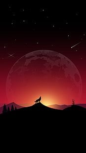หมาป่าหอนความเหงาศิลปะพระจันทร์เต็มดวง, วอลล์เปเปอร์ HD HD wallpaper