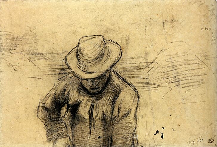topi, pria, Vincent van Gogh, Petani dengan Garpu, Wallpaper HD
