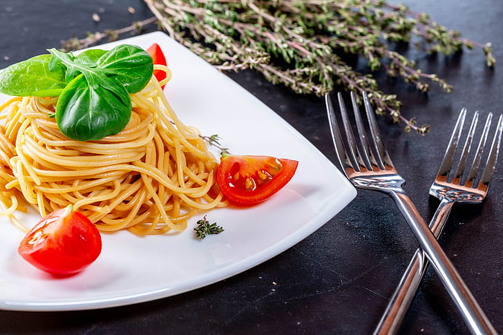 Mat, pasta, måltid, stilleben, tomat, HD tapet