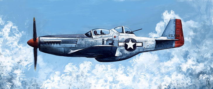 самолет, превозно средство, северноамерикански P-51 Mustang, произведение на изкуството, HD тапет
