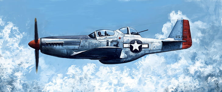 artwork, airplane, North American P-51 Mustang, vehicle, HD wallpaper
