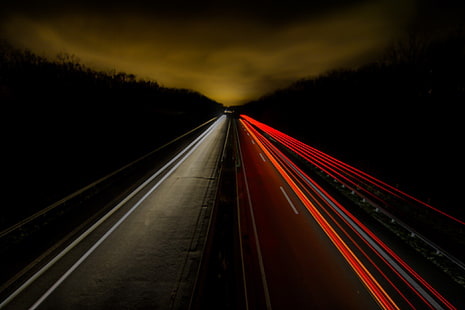 dark, road, traffic, long exposure, HD wallpaper HD wallpaper
