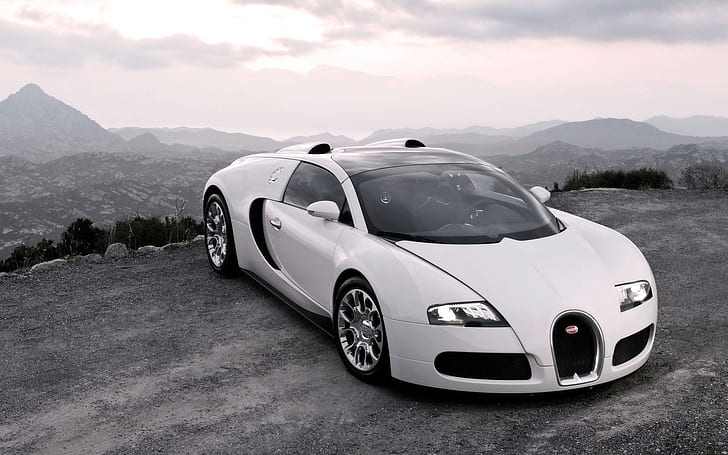 Bugatti, Veyron, автомобили, спортни коли, бяло, качулка, светлини, апартамент, HD тапет
