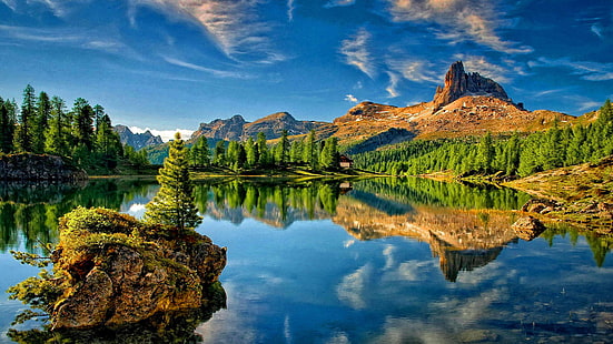 호수 산 하늘 반사 바탕 화면 배경 화면 고해상도 1920 × 1080, HD 배경 화면 HD wallpaper
