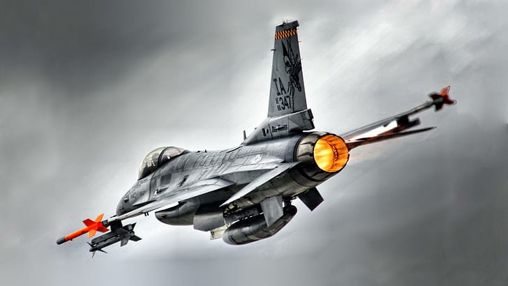 F16 Afterburner Hdr, ракети, изтребител, двигател, самолетни самолети, HD тапет