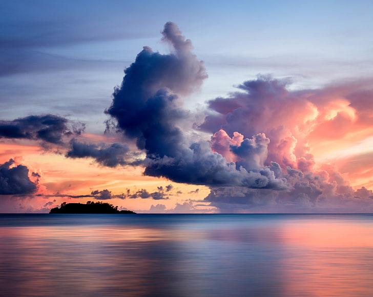Sunset Clouds, Guam, black cloud formation, Nature, Beach, Sunset, Photography, Clouds, Reflection, Seascape, Horizon, Guam, HD wallpaper