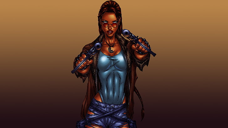 Lara Croft, illustration, Michael Turner, weapon, Tomb Raider, comics, HD wallpaper