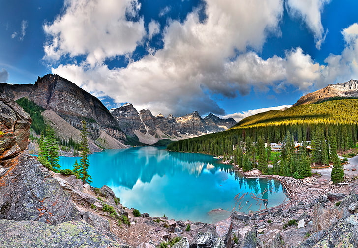 The Banff National Park, nature, landscape, lake, clouds, HD wallpaper
