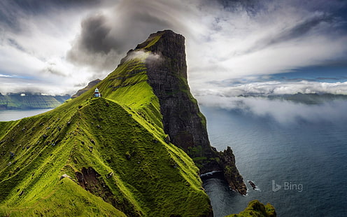 Faroe Islands Kallur lighthouse on Kalsoy Island-2.., HD wallpaper HD wallpaper
