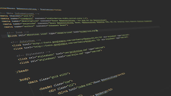programming language screengrab, computer script, dark gray code, 3D, depth of field, code, HTML, HD wallpaper HD wallpaper