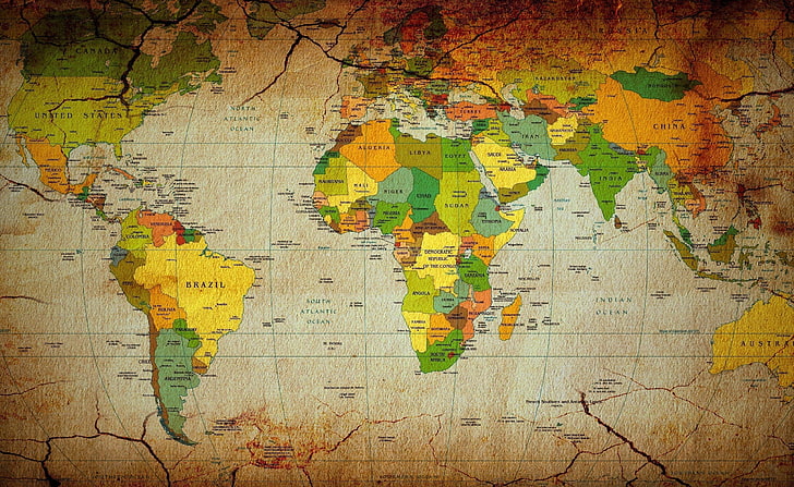 Mapa político, ilustración de mapa mundial multicolor, viajes, mapas, político, Fondo de pantalla HD