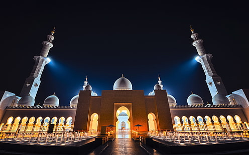 مسجد الشيخ زايد الكبير إضاءة في الليل أبو ظبي الإمارات العربية المتحدة HD Wallpaper 1920 × 1200، خلفية HD HD wallpaper