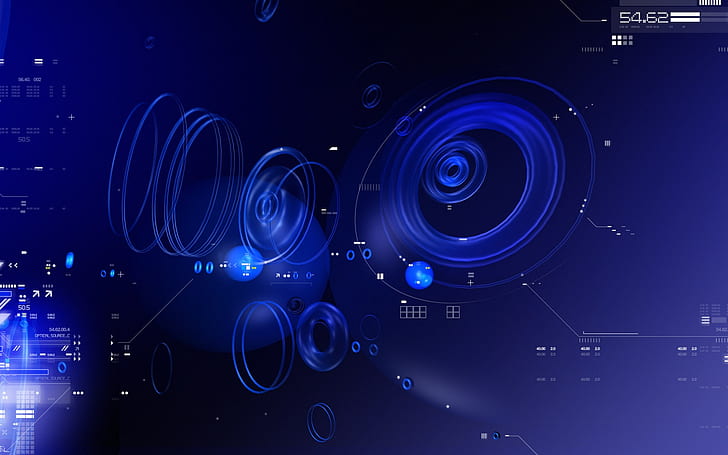 Blue Tech Circles HD、抽象、青、3D、サークル、ハイテク、 HDデスクトップの壁紙