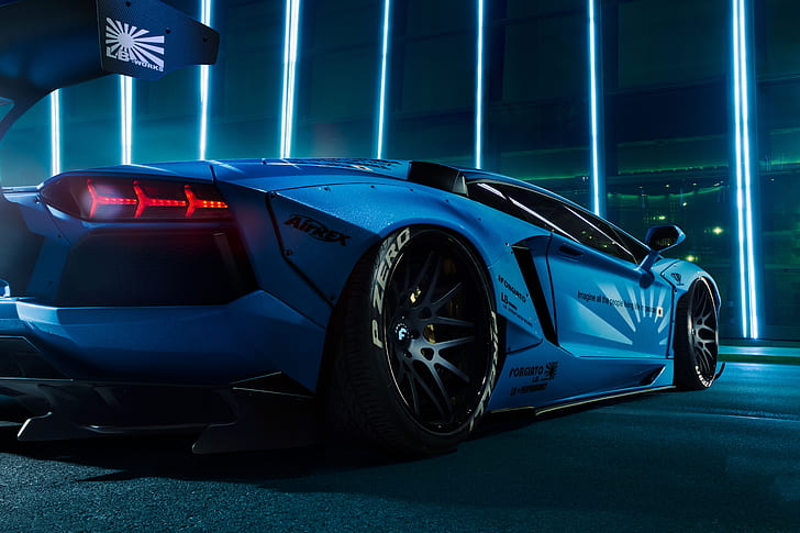 Lamborghini Aventador, LB Performance, Blue, Body kit, 5K, HD wallpaper