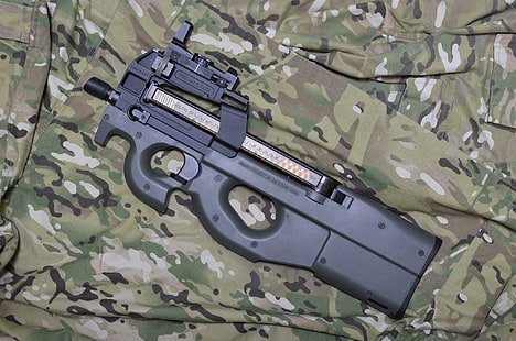 黒とグレーのP90ライフル、武器、迷彩、銃、FN P90、 HDデスクトップの壁紙 HD wallpaper