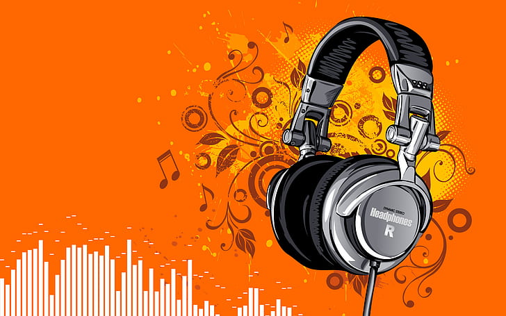 Headphone Stereo Dinamis, ilustrasi headphone iklan abu-abu berkabel abu-abu, dinamis, stereo, headphone, musik, Wallpaper HD
