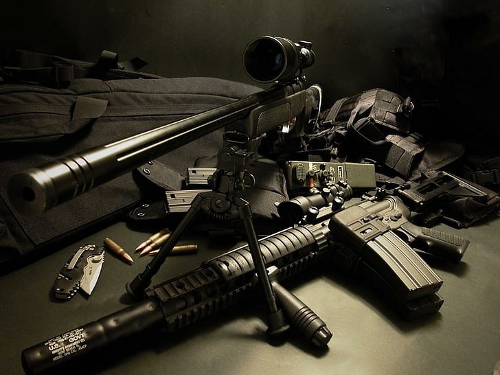 pistol, senapan mesin, polisi, senapan, Wallpaper HD