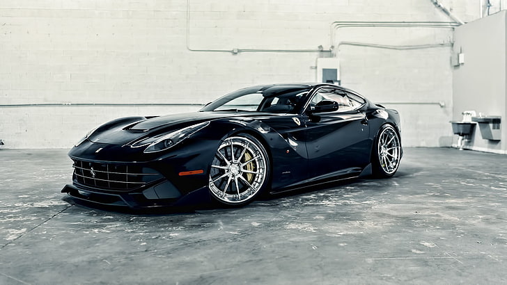 black coupe, car, Ferrari, Ferrari-F12, HD wallpaper