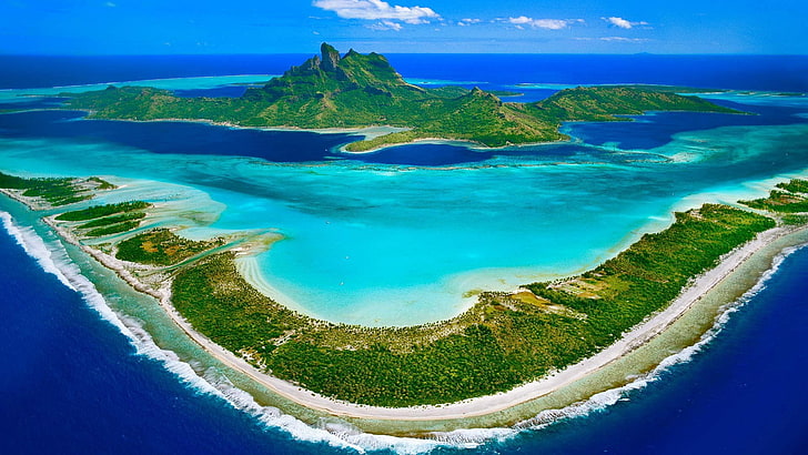 pulau gunung hijau, alam, laut, Bora Bora, pulau, Wallpaper HD