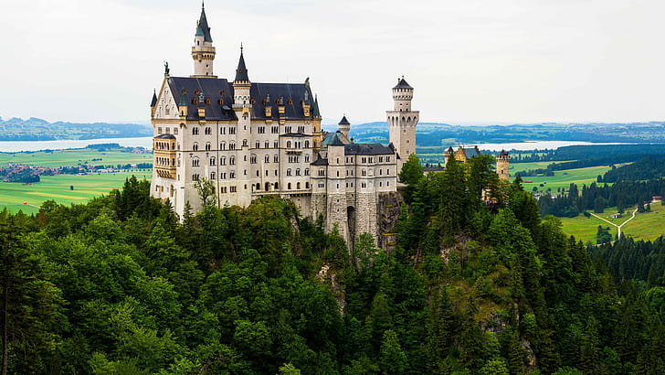 Neuschwanstein slott, Schwangau, Bayern, Tyskland, Europa, landmärke, slott, slott, historisk plats, 8k uhd, byggnad, turistattraktion, sagoslott, HD tapet