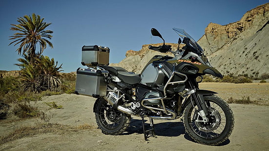 czarno-szary motocykl sportowy, BMW, GS 1200R, pustynia, motocykl, BMW R1200 GS, Tapety HD HD wallpaper