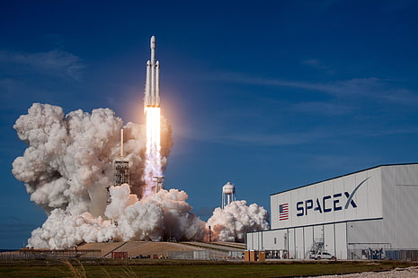 Cape Canaveral, Falcon Heavy, launch Pads, rocket, smoke, SpaceX, HD wallpaper HD wallpaper