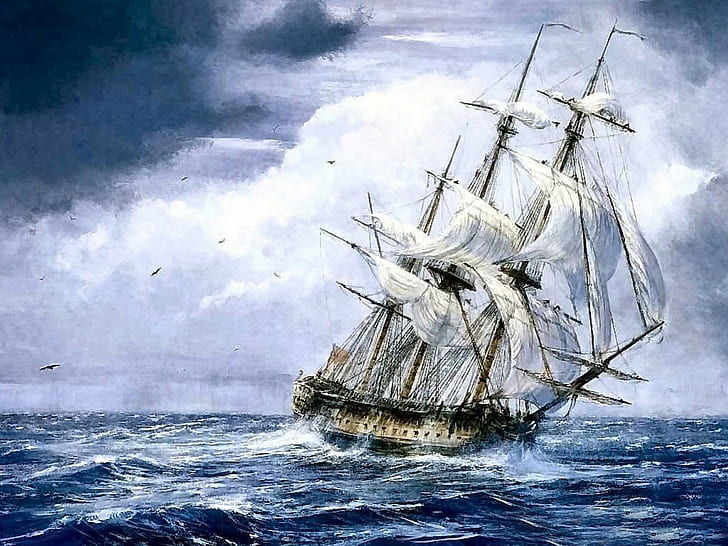 Segelschiff, Kunstwerk, Schiff, Meer, HD-Hintergrundbild