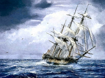 Segelschiff, Kunstwerk, Schiff, Meer, HD-Hintergrundbild HD wallpaper