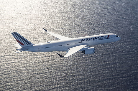 Море, Airbus, Air France, Крыло, Airbus A350-900, Пассажирский самолет, Airbus A350 XWB, HD обои HD wallpaper