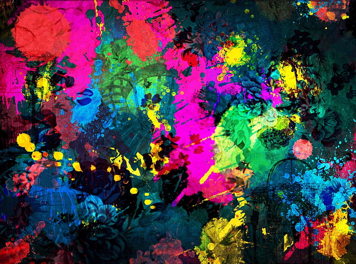 Splatter de tinta colorida, papel de parede abstrato de cores sortidas, Aero, Colorido, Splatter, Pintura, HD papel de parede