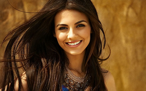 Victoria Justice Girl Smile, women's blue and brown dress, victoria, justice, girl, smile, HD wallpaper HD wallpaper