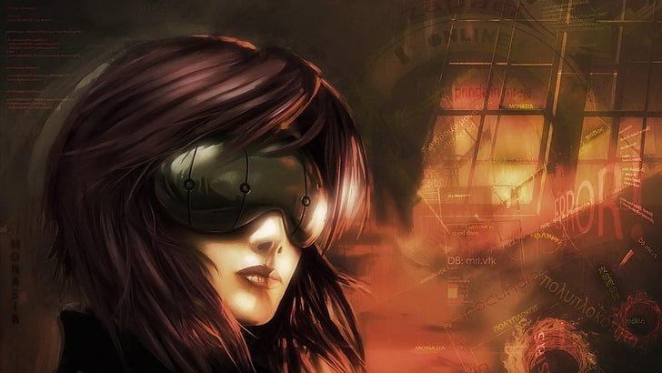 digitale Tapete der purpurroten behaarten Frau, Cyberpunk, futuristisch, Kusanagi Motoko, Geist in der Muschel, HD-Hintergrundbild