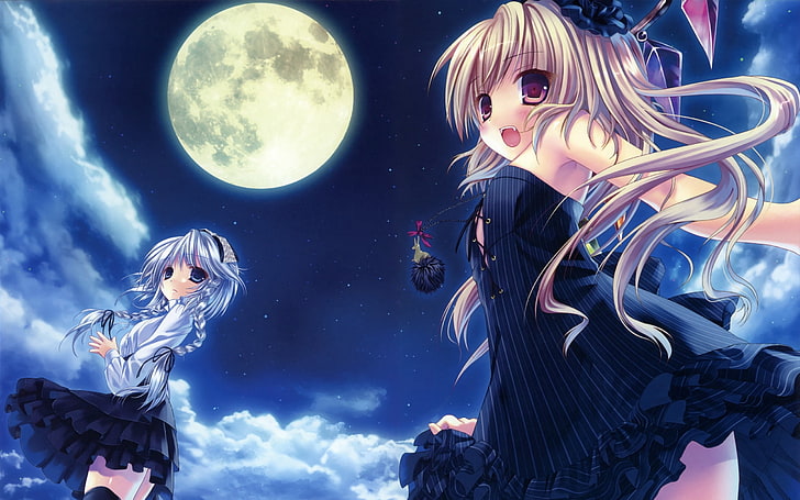 chica vampiro caballero luna-fondo de pantalla de diseño Anime, dos personajes femeninos de anime fondo de pantalla digital, Fondo de pantalla HD