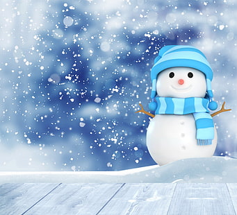 4k, Natale, pupazzo di neve, inverno, neve, Capodanno, Sfondo HD HD wallpaper