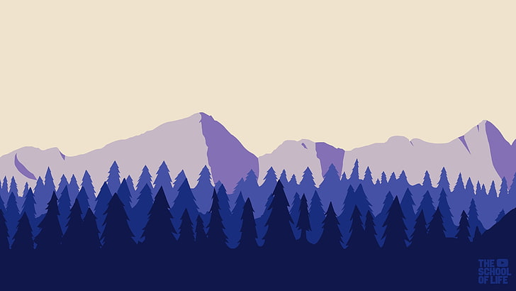 pegunungan dengan ilustrasi hutan, pegunungan, seni digital, The School of Life, hutan, karya seni, YouTube, lanskap, ilustrasi, Wallpaper HD