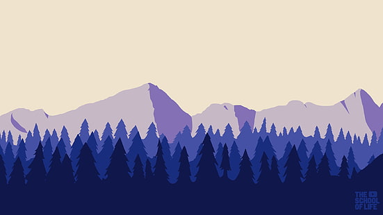 chaîne de montagnes avec illustration de la forêt, montagnes, art numérique, l'école de la vie, forêt, œuvres d'art, YouTube, paysage, illustration, Fond d'écran HD HD wallpaper