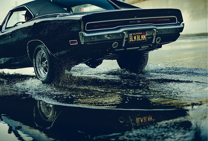 Dodge, Dodge Charger, Black Car, Reflection, Water, HD wallpaper