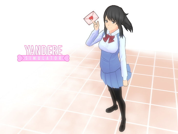 Ayano Aishi, Yandere Simulator, school uniform, skirt, thigh-highs, bow-tie, HD wallpaper