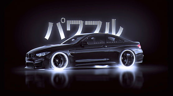 schwarze BMW Limousine Illustration, BMW, Japan, Auto, schwarz, Stil, von Khyzyl Saleem, M4, HD-Hintergrundbild HD wallpaper