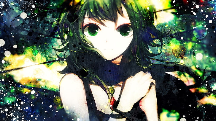 closeup abstract vocaloid green eyes glowing short hair green hair megpoid gumi faces 1800x1013 People Short hair HD Art , Abstract, close-up, HD wallpaper