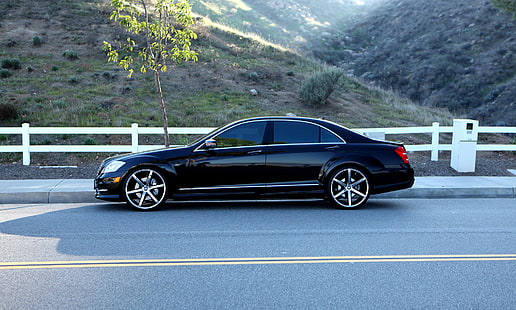 sedan hitam, Mercedes, S-classe, W221, Wallpaper HD HD wallpaper