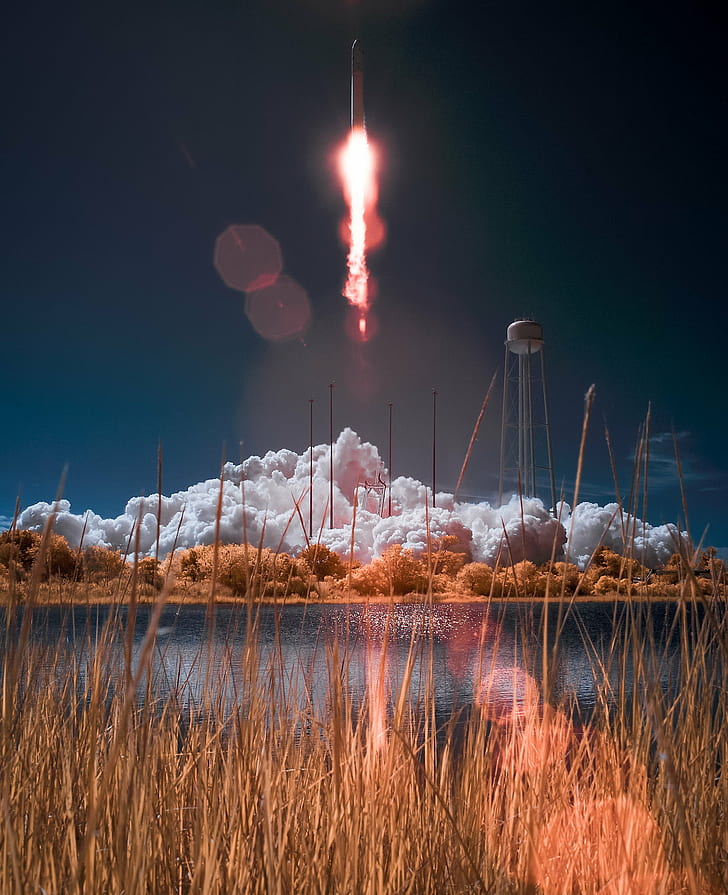 lukisan peluncuran ruang angkasa, Antares Rocket, Pesawat Luar Angkasa Cygnus, Pesawat Luar Angkasa, lukisan, peluncuran ruang angkasa, NASA, Wallops, ISS, alam, malam, Wallpaper HD, wallpaper seluler