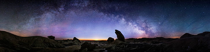 Milky way view, Toadstools, Milky Way, view, Panorama, night photography, Astrophotography, nebraska, rocks, night, star - Space, astronomy, nature, galaxy, mountain, landscape, HD wallpaper