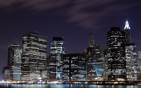 Noc w Nowym Jorku, panoramę miasta nocą, Nowy Jork, Tapety HD HD wallpaper
