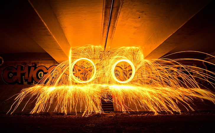 Rings of Fire, steel wool photography, Artistic, Urban, long exposure, HD wallpaper