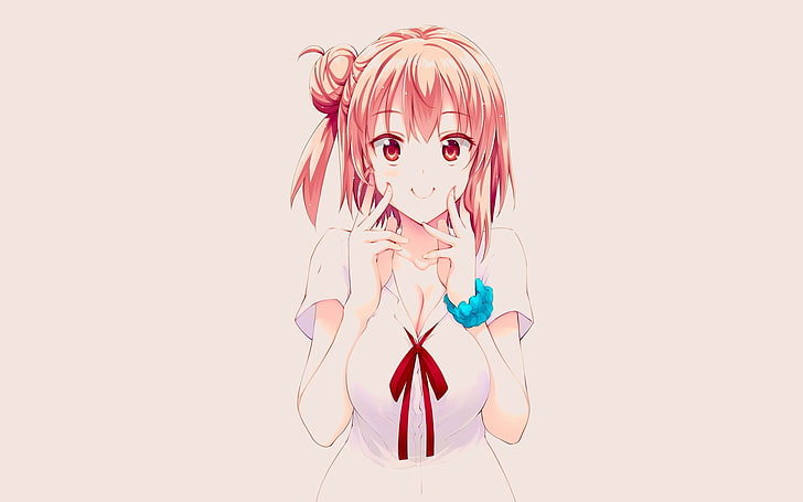 Spaltung, Anime, Anime Girls, einfacher Hintergrund, dicke Titten, Yahari Ore no Seishun Liebeskomödie wa Machigatteiru, Yuigahama Yui, HD-Hintergrundbild