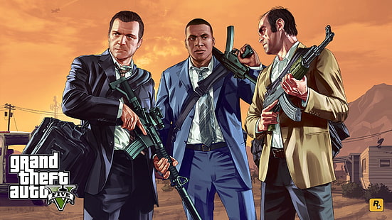 Fondo de pantalla digital de Grand Theft Auto 5, Grand Theft Auto V, Rockstar Games, personajes de videojuegos, Fondo de pantalla HD HD wallpaper