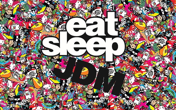 eat sleep JDM signage, JDM, Sticker Bomb, artwork, digital art, typography, HD wallpaper
