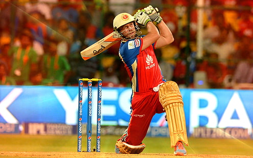 AB De Villiers, kaos dan celana kriket merah dan biru pria, Olahraga, Kriket, pemain, Wallpaper HD HD wallpaper
