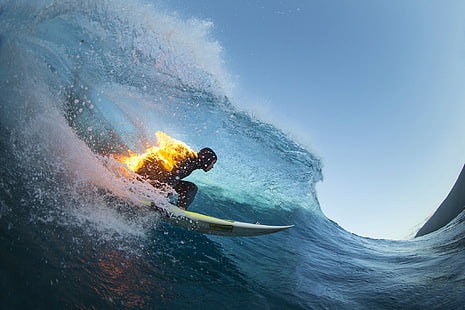 fotografia, surf, ondas, fogo, pranchas de surf, Jamie O'Brien, HD papel de parede HD wallpaper